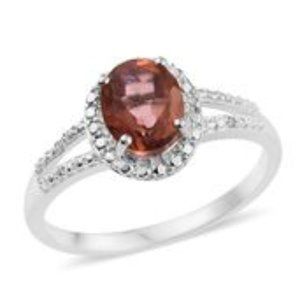 Pink Mystic Quartz, Simulated Diamond Sterling Silver Split Ring (Size 10.0)